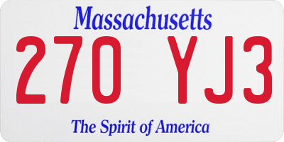 MA license plate 270YJ3