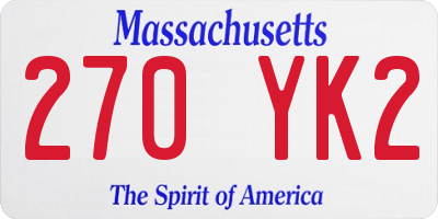 MA license plate 270YK2