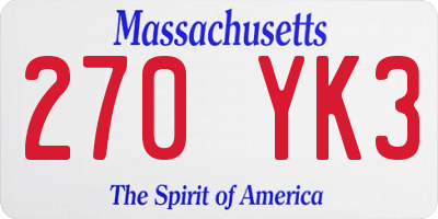 MA license plate 270YK3