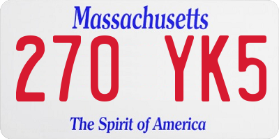 MA license plate 270YK5