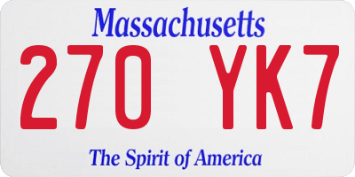 MA license plate 270YK7