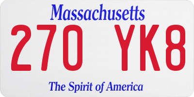 MA license plate 270YK8
