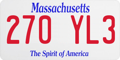 MA license plate 270YL3