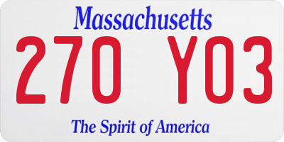 MA license plate 270YO3