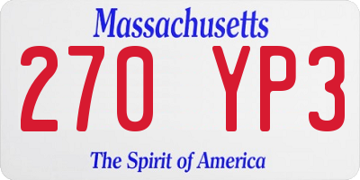MA license plate 270YP3