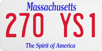 MA license plate 270YS1