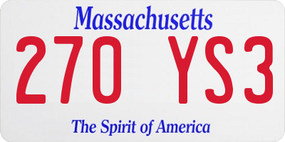 MA license plate 270YS3