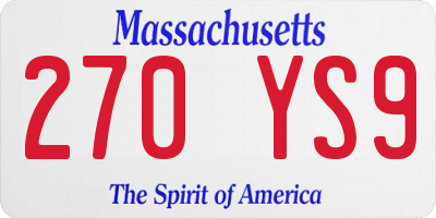 MA license plate 270YS9