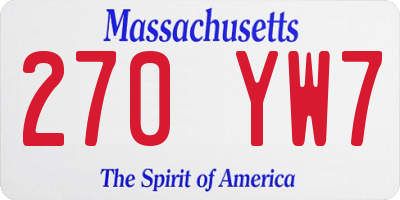 MA license plate 270YW7