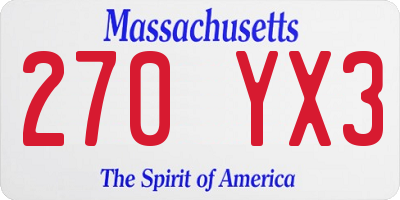 MA license plate 270YX3
