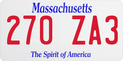 MA license plate 270ZA3