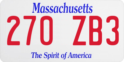 MA license plate 270ZB3