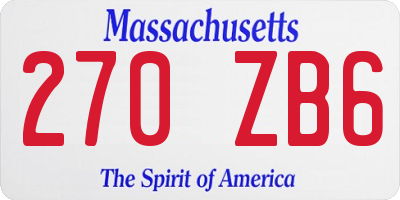 MA license plate 270ZB6