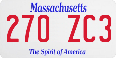MA license plate 270ZC3