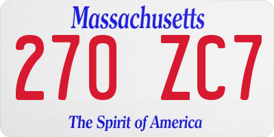 MA license plate 270ZC7