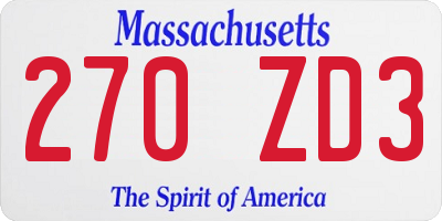 MA license plate 270ZD3