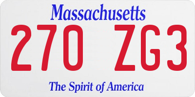 MA license plate 270ZG3