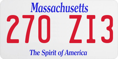 MA license plate 270ZI3