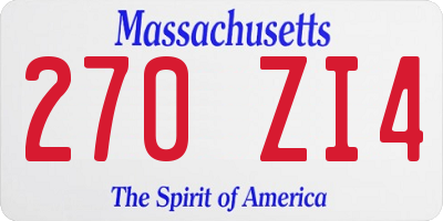 MA license plate 270ZI4