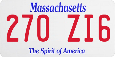 MA license plate 270ZI6