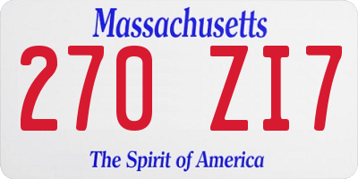 MA license plate 270ZI7