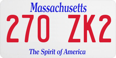 MA license plate 270ZK2
