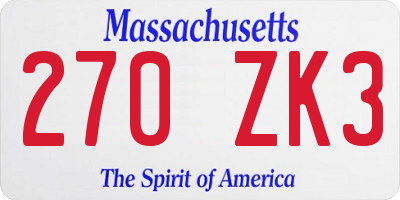 MA license plate 270ZK3
