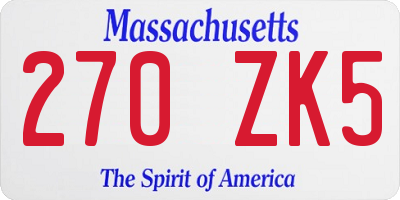 MA license plate 270ZK5
