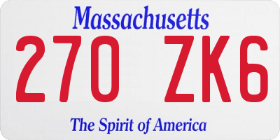 MA license plate 270ZK6