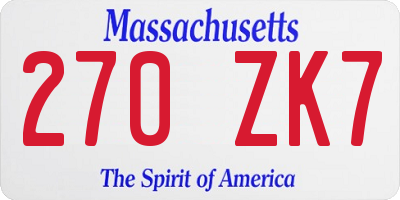 MA license plate 270ZK7
