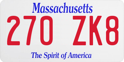 MA license plate 270ZK8