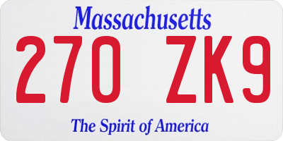 MA license plate 270ZK9