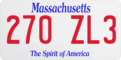MA license plate 270ZL3