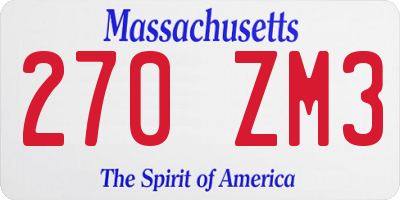 MA license plate 270ZM3