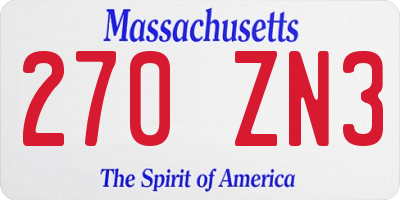 MA license plate 270ZN3