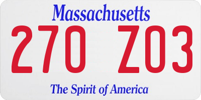 MA license plate 270ZO3