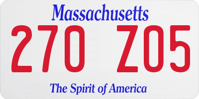 MA license plate 270ZO5