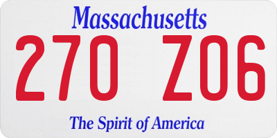 MA license plate 270ZO6