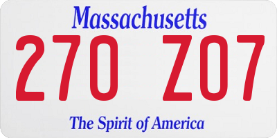MA license plate 270ZO7