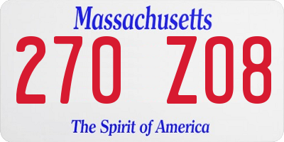 MA license plate 270ZO8