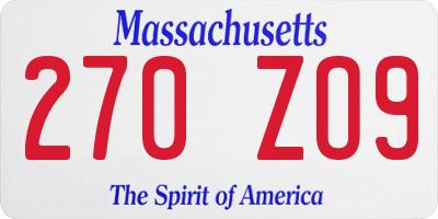 MA license plate 270ZO9