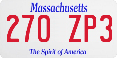 MA license plate 270ZP3