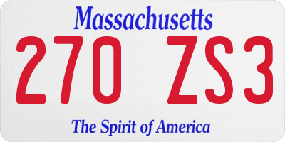 MA license plate 270ZS3