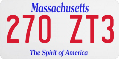 MA license plate 270ZT3