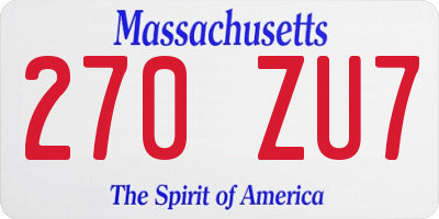 MA license plate 270ZU7