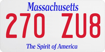 MA license plate 270ZU8