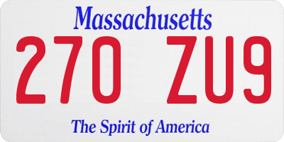 MA license plate 270ZU9