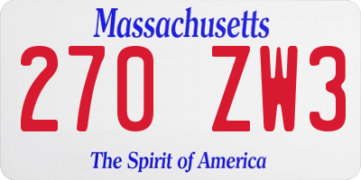 MA license plate 270ZW3