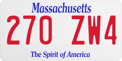 MA license plate 270ZW4