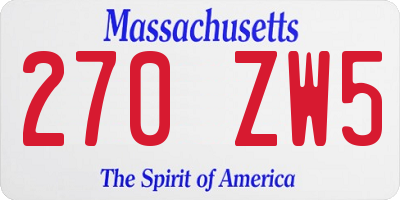 MA license plate 270ZW5